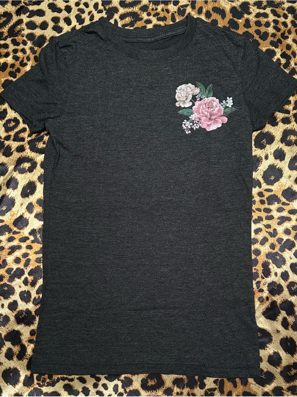 Free State PacSun Floral Chest Print Charcoal Gray Heathered T-Shirt